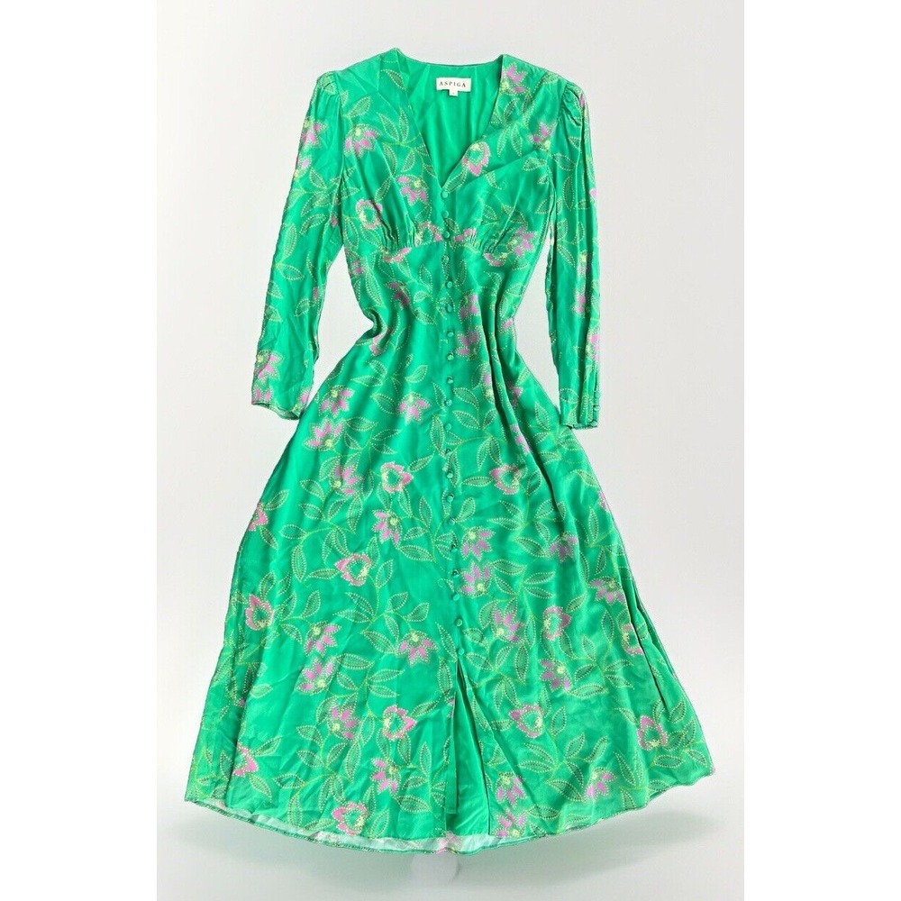 ASPIGA Green Long Sleeve Maxi Dress Floral Small
